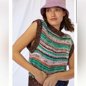 Maeve by Anthropologie Flecked Stripe Sweater Vest Brown Motif OS NWT